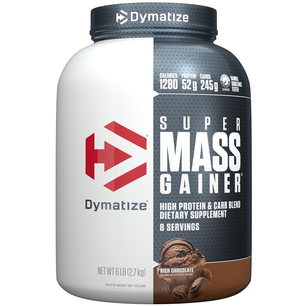 Dymatize Super Mass Gainer Protein Powder, Rich Chocolate, 52g Protein, 1g Creatine, 1280 Calories, 10.7g BCAAs, 245g Carbs, Contains Whey Protein Powder, Isolate, and Casein (8 Servings)