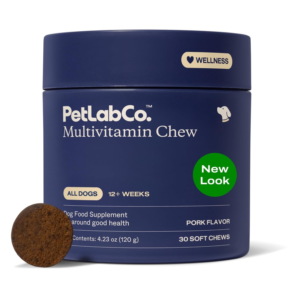 PetLab Co. 22 in 1 Dog Multivitamin - Support Dog's Immune Response, Skin, Coat, Joints & Overall Health - Vitamins A, E, D, B12, Minerals, Antioxidants - Chewable Pork Flavor - Packaging May Vary