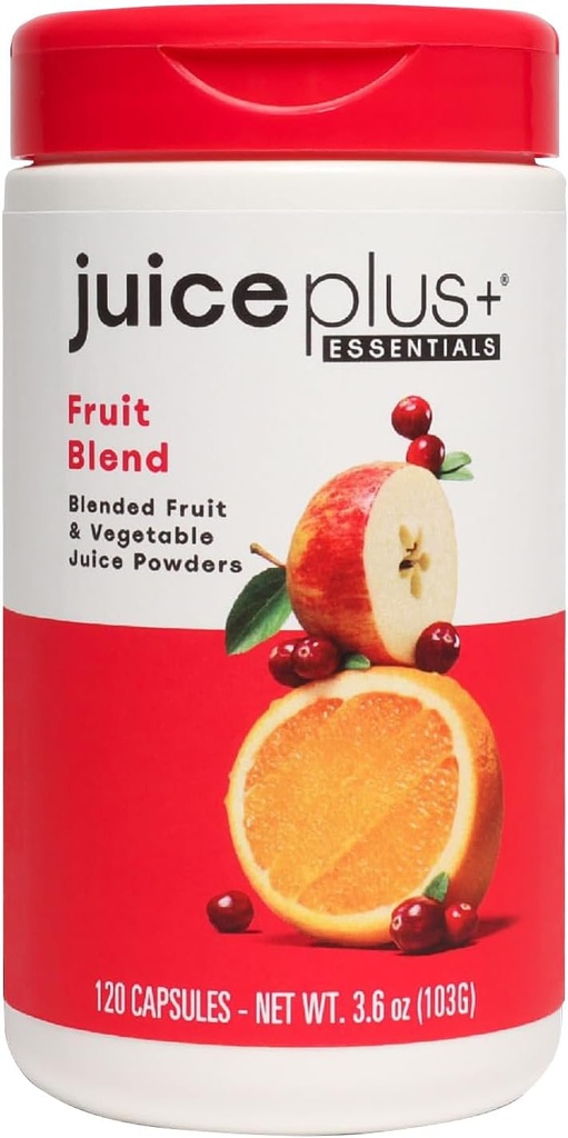 JuicePlus+ Fruit Blend: Plant-Based Whole Food Supplement with Apple, Peach, Cranberry, & More! - Vegan, Gluten-Free, Non-GMO, Kosher - Packed with Plant-Based Vitamins - 1 Bottle (60 Servings)