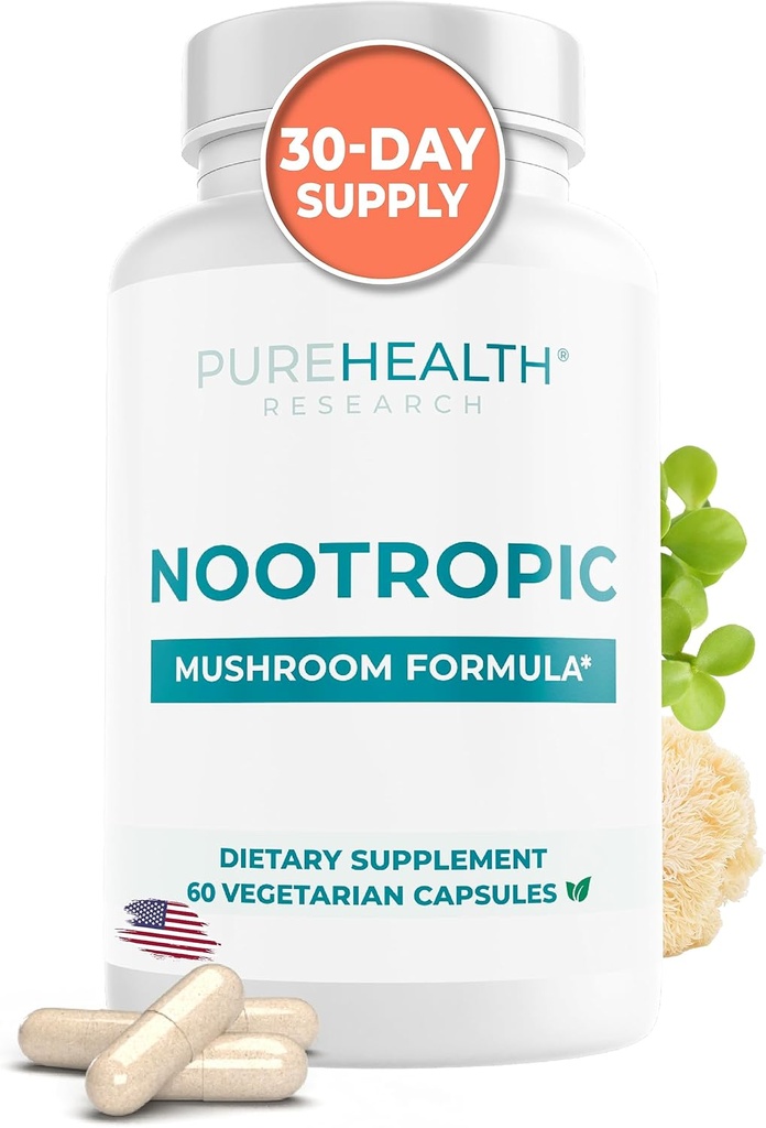 Nootropics Brain Memory and Focus Supplement - Lions Mane, Shiitake, Chaga, Reishi Mushrooms Powder - Improve Cognitive Health with Bacopa Monnieri and Gingko Biloba Extract , 60 Capsules
