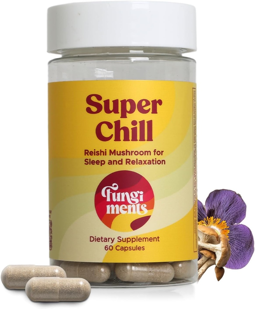 Fungiments Super Chill - Mushroom Supplement - Reishi Mushroom, Ashwagandha, Cortizol, L-Theanine, Passion Flower - Less Stress and Better Sleep (60 Capsules)