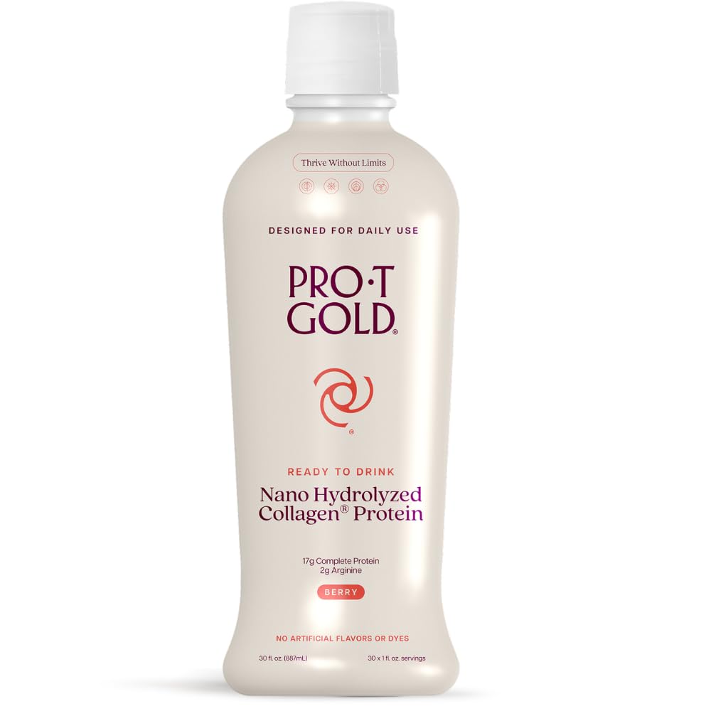 ProT Gold Liquid Collagen Protein Shot, Support for Hair, Nails and Skin, 17g, Nano Hydrolyzed & Grass Fed Blend with Amino Acids, Gluten Free, Sugar Free, 0g Carbs, Berry, 30 FL OZ