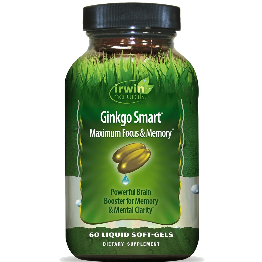 Irwin Naturals Ginkgo Smart Maximum Focus & Memory Dietary Supplement Liquid Gel Caps, 60-Count Bottles
