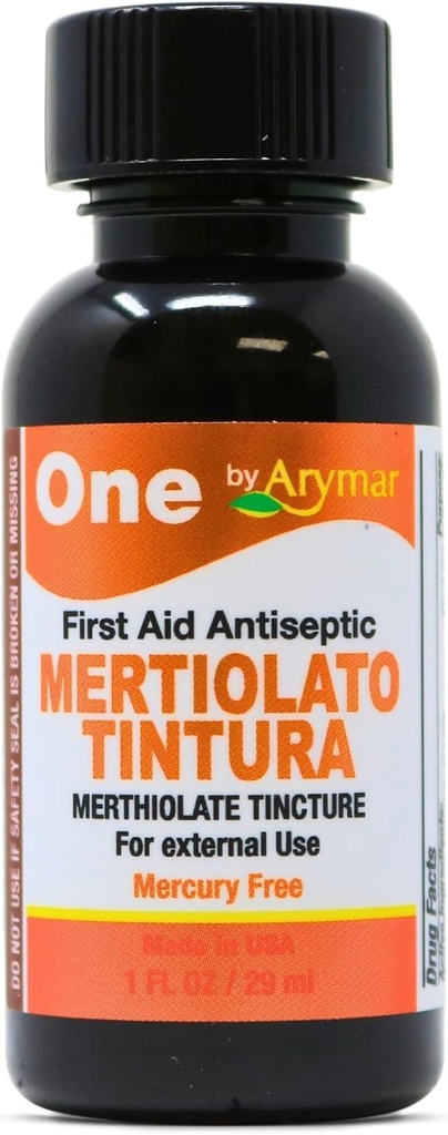 Arymar Mertiolato Tincture 1 fl oz. Antiseptic Solution for Minor Cuts, Scrapes & Burns.