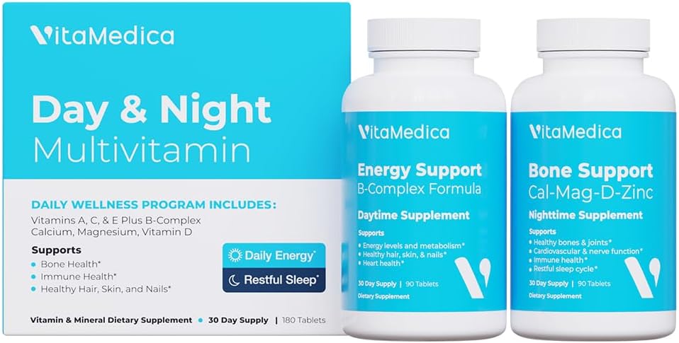 Multivitamin Day & Night Routine | Energy & Mental Clarity, Bones & Joints, Beauty, Restful Sleep | 30-Day Supply | Vitamins A, C, D, E, B-Complex | Magnesium, Biotin, Zinc, Botanicals, & Minerals