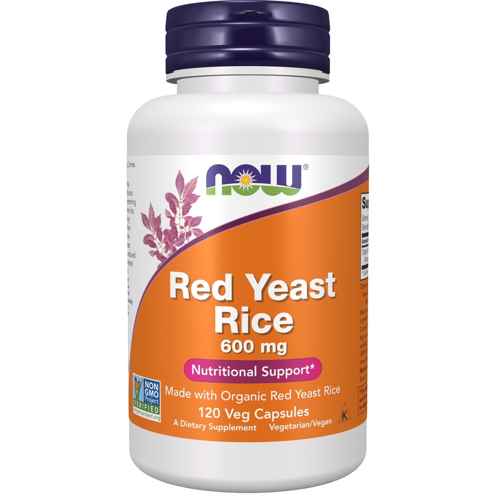 NOW Supplements, Red Yeast Rice 600 mg, Made with Organic Red Yeast Rice, 120 Veg Capsules