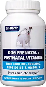 Dog Prenatal Vitamins. The Only 2in1 Prenatal & Postnatal Vitamins for Dogs with Folic Acid, Omega 3, Probiotics, Choline & Inositol, Key for Mother & Puppies, 90 Tablets