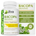 Jiva Botanicals Bacopa Monnieri Supplement Pure 1000mg per Serving - High Potency Bacopa Monnieri (Brahmi) & Extract for Normal Brain, Focus, & Memory Support - Ayurvedic Herbs - 60 Capsules