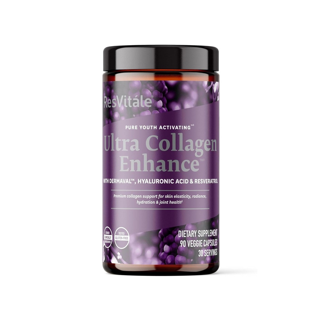 ResVitále Ultra Collagen Enhance - Skin Care Supplement with Resveratrol - 90 Veggie Capsules