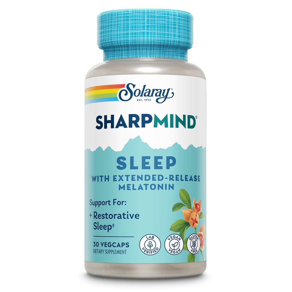 SOLARAY SharpMind Sleep, Nootropic Sleep Aid Formula - Nootropics Brain Support Supplement for a Calm Mood and Healthy Sleep with Slow Release Melatonin 3mg - 30 Servings, 30 VegCaps