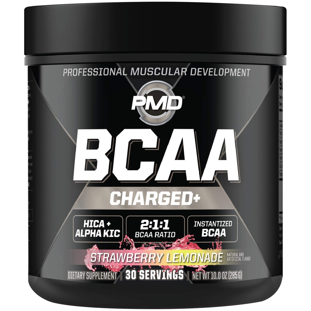 PMD Sports BCAA Charged Amino Acid Drink Mix for Performance, Recovery, Endurance, and Hydration - Increase Muscle Function for Workout and Daily Energy - Strawberry Lemonade (30 Servings)