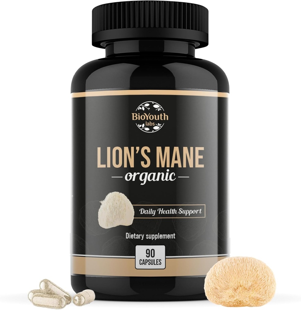 Organic Lions Mane Brain Support Dietary Supplement Premium Lions Mane Mushroom Extract - 90 Capsules