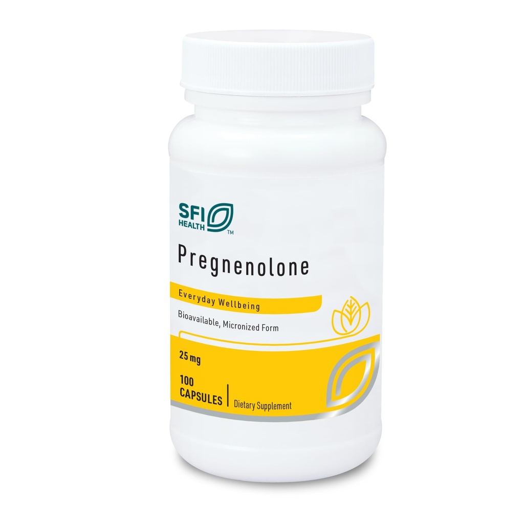 Klaire Labs SFI Health Pregnenolone - Hormonal Balance, Mood & Energy Support - 25mg Derived from Wild Yam - Bioavailable & Micronized to Support Enhanced Absorption - Hypoallergenic (100 Capsules)