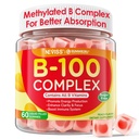 Super Vitamin B Complex Gummies - Methylated B Complex for Women & Men, All B Vitamins, Methyl B12, Methylfolate, Vitamin C, Choline, Inositol, PABA for Energy, Brain & Immune, 0g Sugar, Vegan, 60 Cts