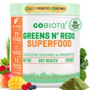 GOBIOTIX Super Greens Powder with Beet Root, Spirulina, Moringa & Chlorella – Probiotics, Enzymes & 21 Superfoods – Zero Sugar, Vegan, Non-GMO – 30 Servings (Mango)