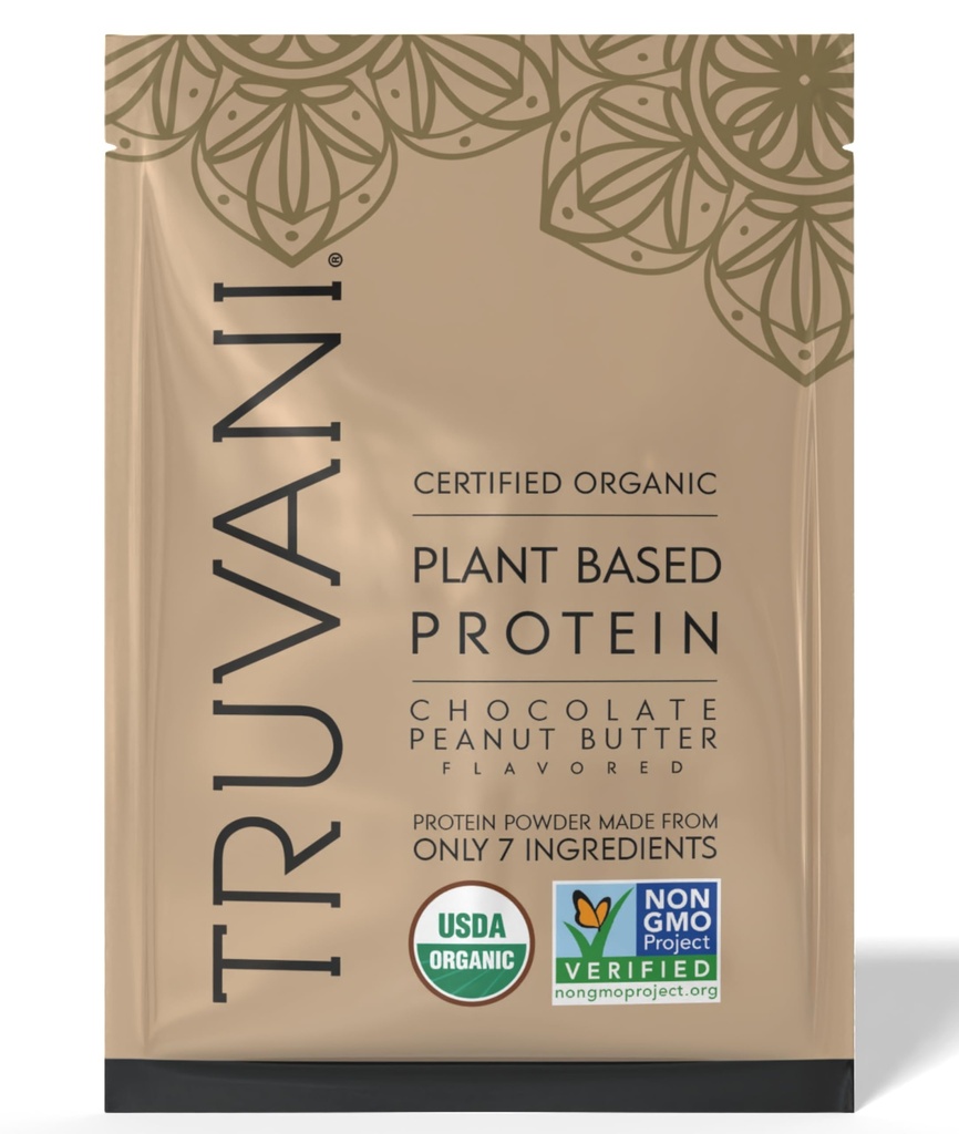 Truvani Vegan Pea Protein Powder | Chocolate Peanut Butter | 20g Organic Plant Based Protein | 1 Serving | Keto | Gluten & Dairy Free | Low Carb | No Added Sugar