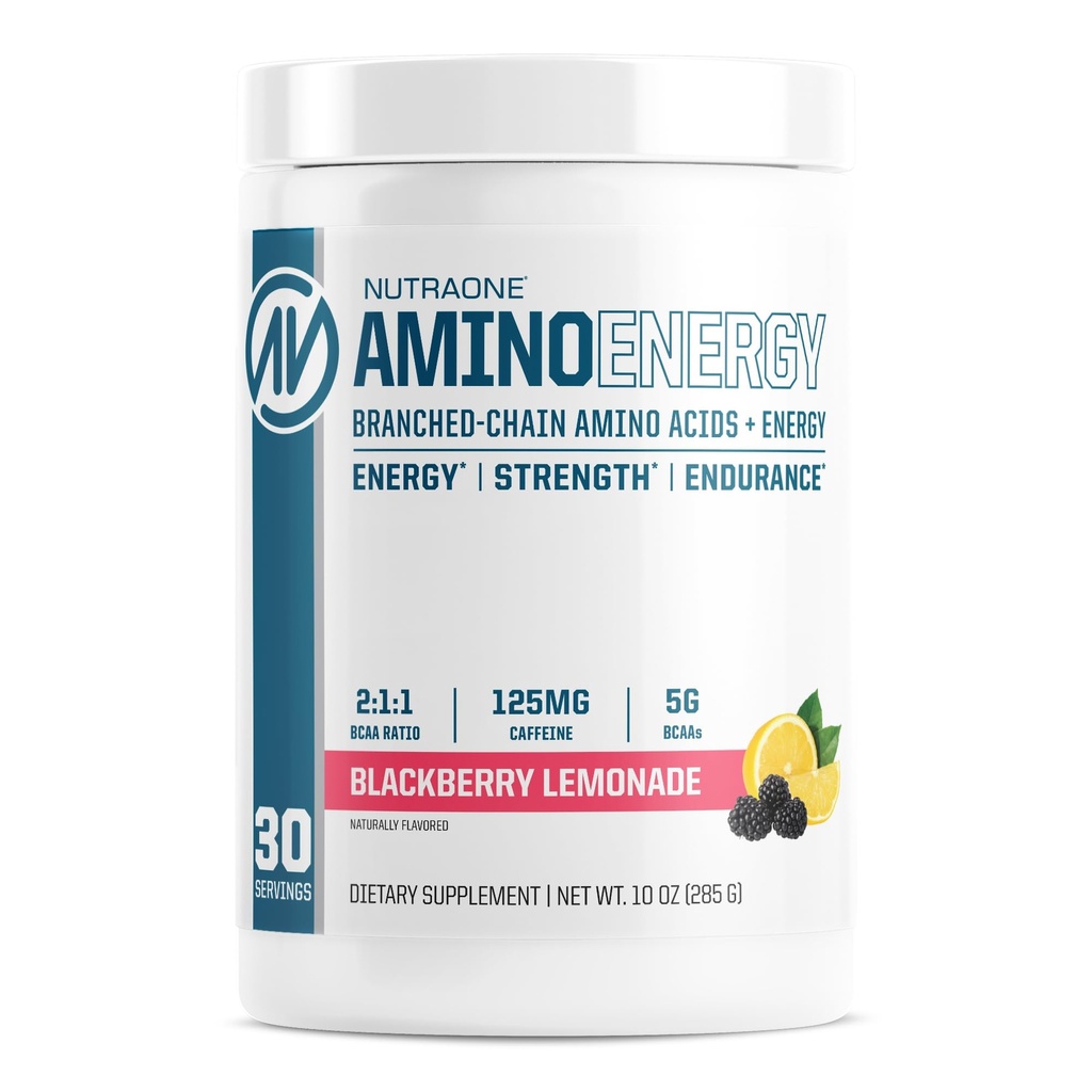 NutraOne Amino Energy BCAA Powder Pre-Workout Supplement with Caffeine Branched Chain Amino Acids to Help Fuel and Recover* (Berry Lemonade - 30 Servings)