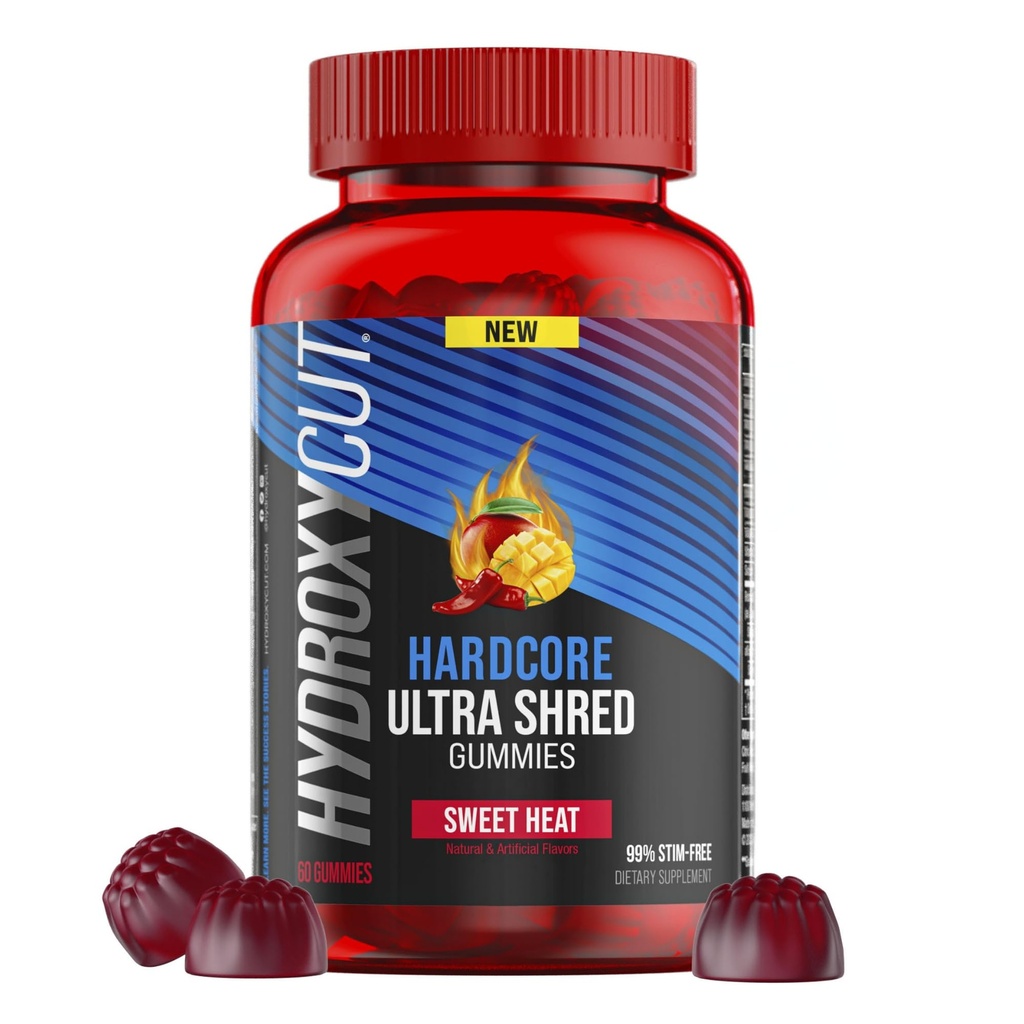 Hydroxycut Hardcore Ultra Shred Gummies, Sweet Heat - 99% Stimulant Free - Includes Capsaicin & B Vitamins - For Women & Men