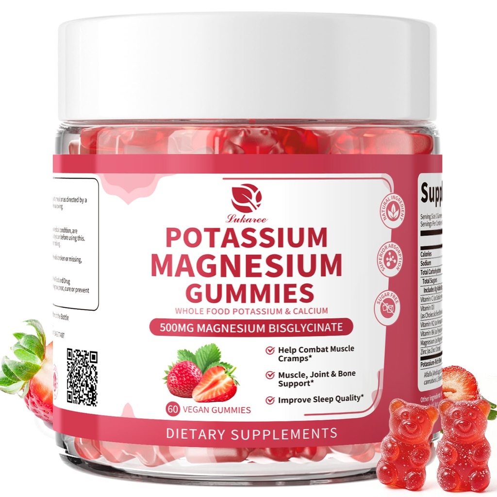 (2 Pack) Magnesium Potassium Supplement Gummies - New Formula Calm Magnesium Bisglycinate Gummies & Plant Potassium Plus Chia Seeds, B6, D3, K2 & Calcium for Sleep, Leg Cramps & Muscle -Vegan,60 Count