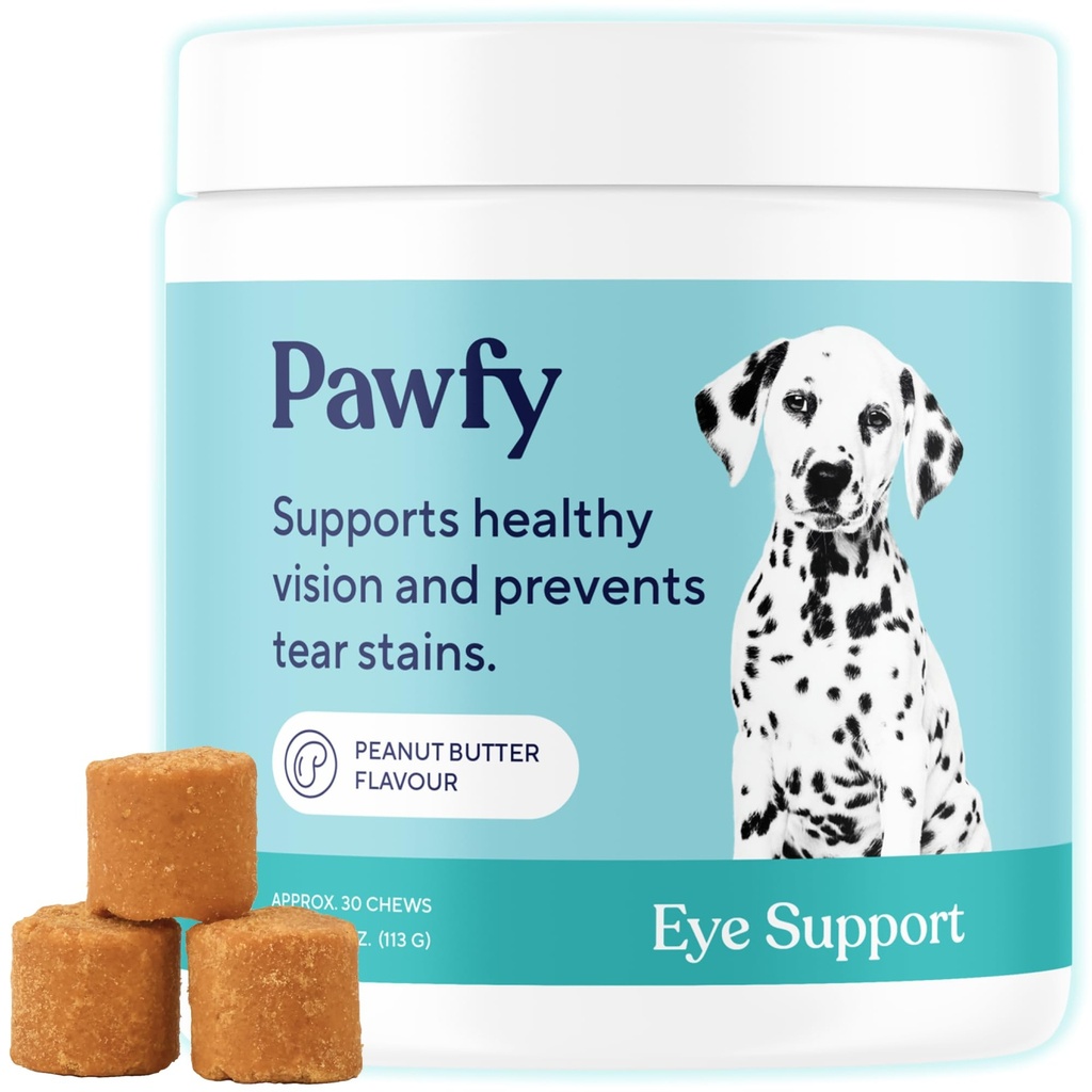 Pawfy Eye Support Soft Chews | Prevent Tear Stains | Support Eyesight | Overall Eye Health | with Luthein, Krill Oil & Astaxanthin