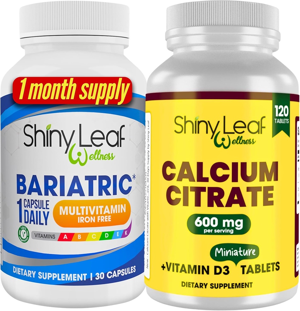 Bariatric Multivitamin Iron-Free for Women and Men Plus Calcium Citrate with Vitamin D3, Easy Swallow Caplets, Unflavored - 1 Months Supply