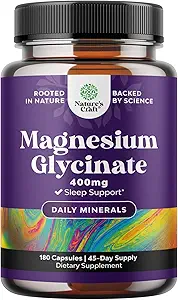 Pure Magnesium Glycinate Supplement 400mg Per Serving - Vegan High Absorption Chelated Magnesium Capsules for Women & Men with Elemental 400mg for Mood Sleep and Relaxation Support - 180 Count