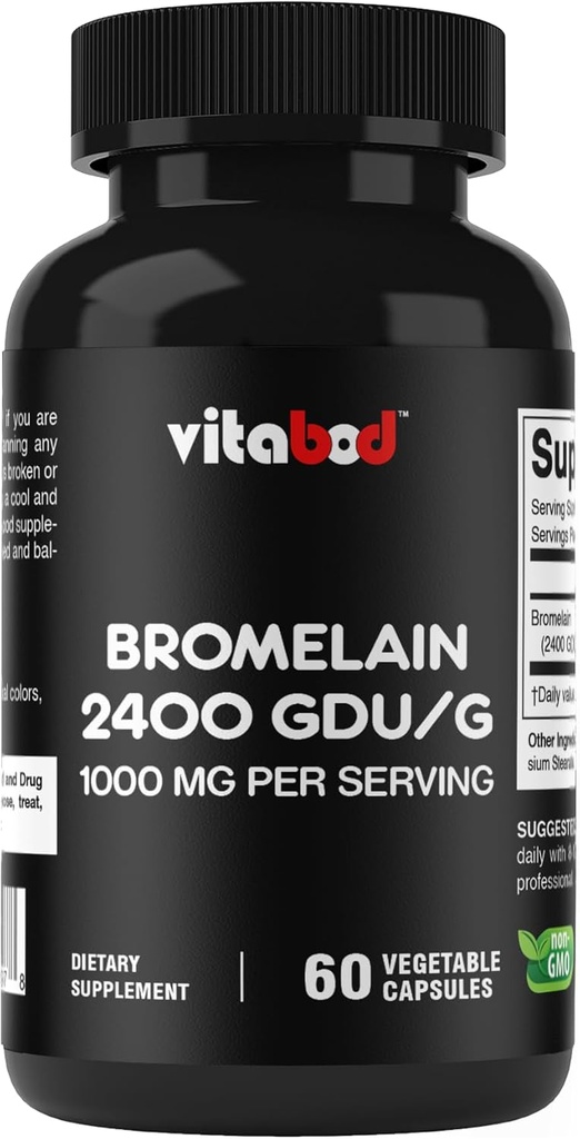Bromelain Supplement 1000mg per Serving, 2400 GDU/g, Proteolytic Enzymes, Supports Digestion of Proteins, 60 Count - Non-GMO & Gluten Free
