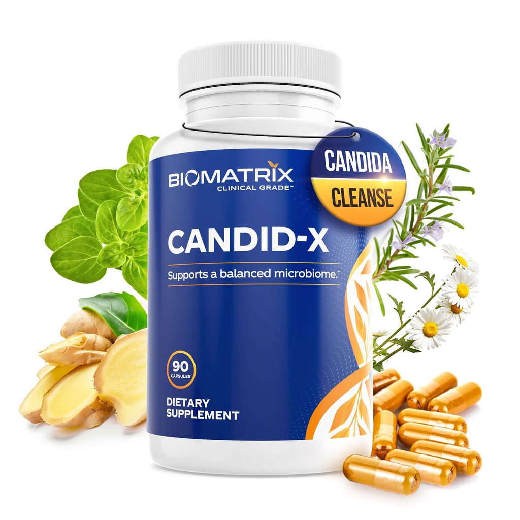 BioMatrix Candid-X Gut Cleanse with Berberine, Oregano, Sodium Caprylate, Chamomile, Ginger, PAU D'arco, Digestive Supplement for Men and Women | 90 Capsules