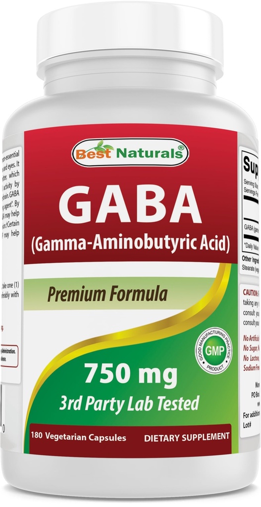 Best Naturals GABA Supplement 750mg 180 Veggie Capsules, Naturals Sleep Aid