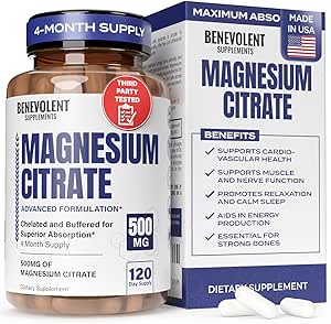 Premium Magnesium Citrate 500mg Capsules (Citrato de Magnesio) High Absorption Formula Chelated Buffered Citrate to Support Digestion, Bone, Sleep & Muscle Health - 120 Capsules