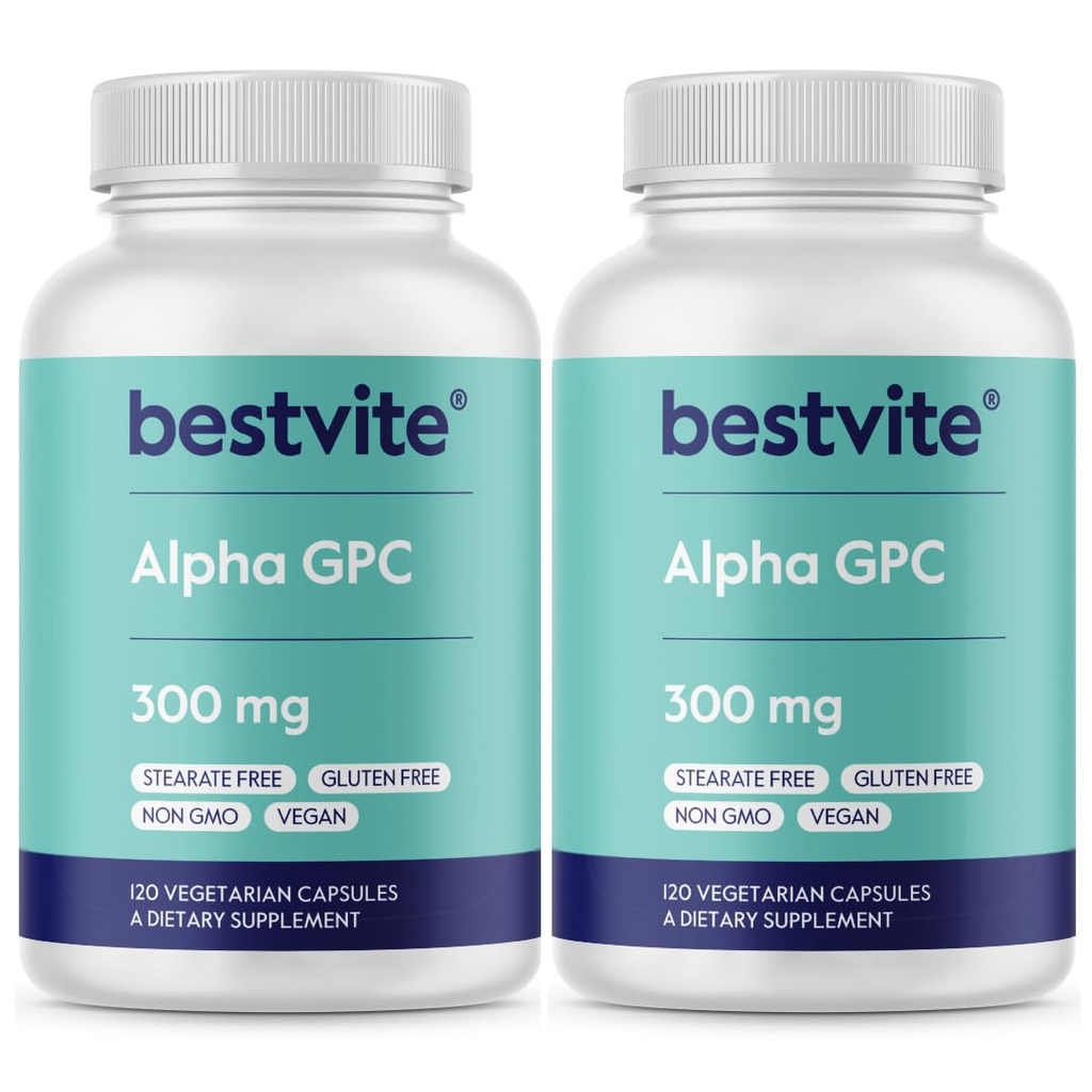BESTVITE Alpha GPC 600mg per Serving (240 Veg Caps) (120x2) | No Stearates - Vegan - Non GMO - Gluten Free - Brain Health* - Choline Supplement
