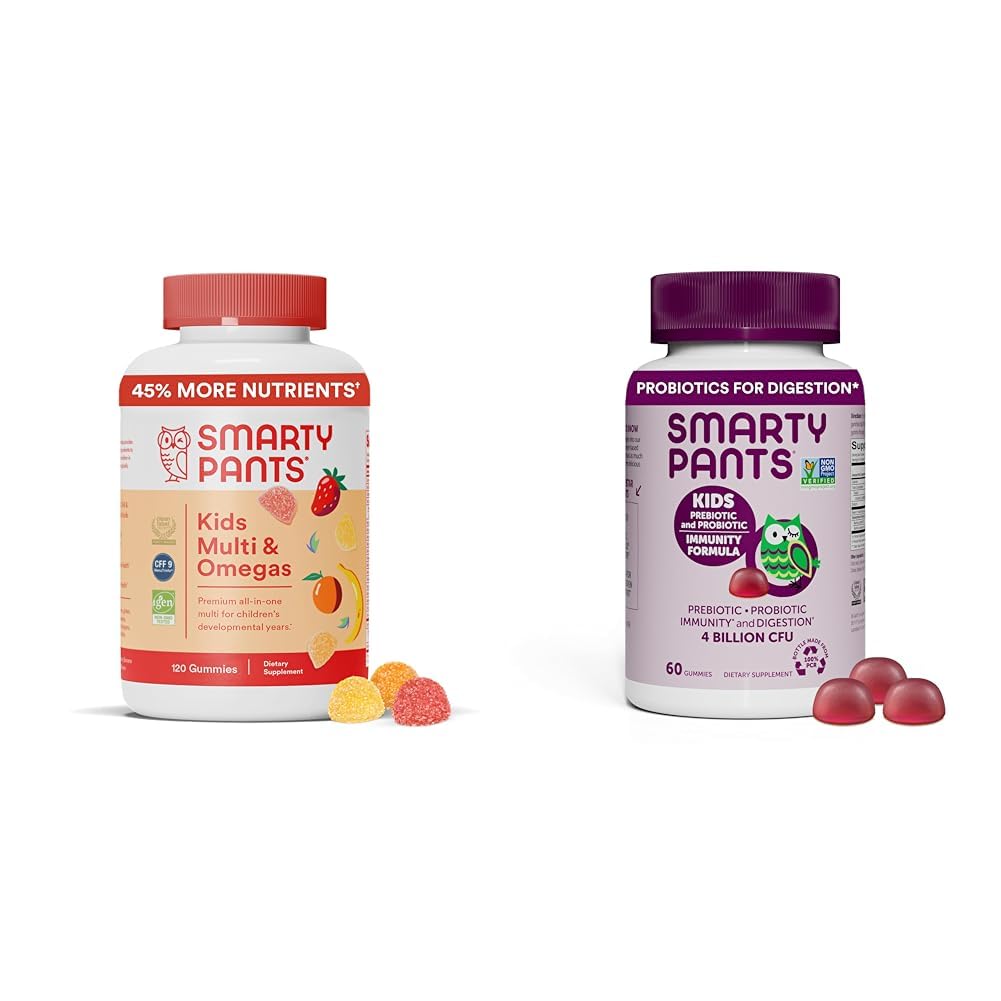 SmartyPants Kids Multivitamin Gummies and Probiotic Immunity Bundle: Omega 3 Fish Oil (EPA/DHA), Vitamin D3, C, Vitamin B12, B6, Digestive & Immune Support Supplement (30 Day Supply)