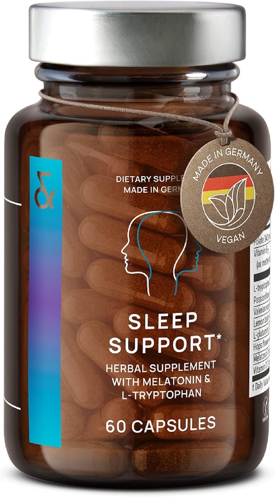 N°6 Natural Sleep Support with Melatonin 1 mg & L-Tryptophan - Passionflower, Valerian Root & More - Enhanced Sleep Supplement - 60 Capsules for Restful Nights