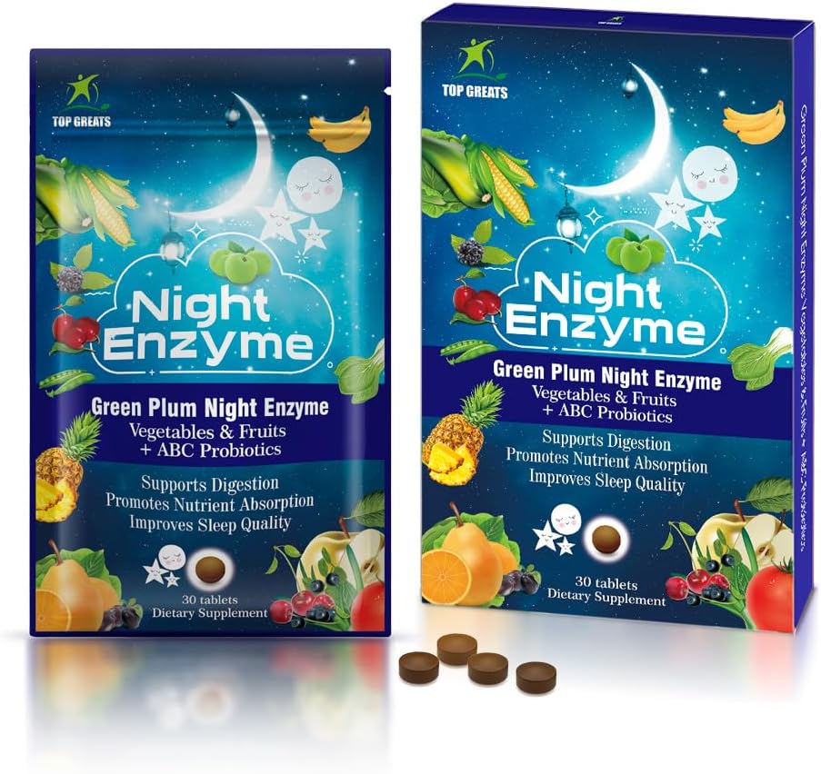 Night Enzyme, Daily Multi Digestive Enzymes, Green Plum Fruit and Vegetables with Probiotics, Relief Bloating, Better Sleep Quality, for Men and Women, Promote Digestive Health- 30 Tablets