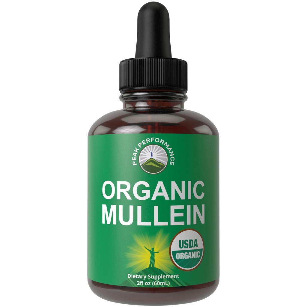 USDA Organic Mullein Leaf Drops for Lungs, Respiratory Health, Detox, Cleanse. High Bioavailability for Women, Men, Kids. Liquid Tincture Supplement. Sooth Lungs, Cough, Congestion. Vegan, Zero Sugar