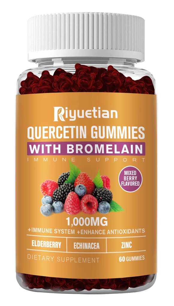 Quercetin with Bromelain, Zinc & Vitamin C - Cardiovascular,Aging Support Chewable Vitamins -Vegan - Pure Quercetin for Kids and Adults - Non-GMO 60 Count