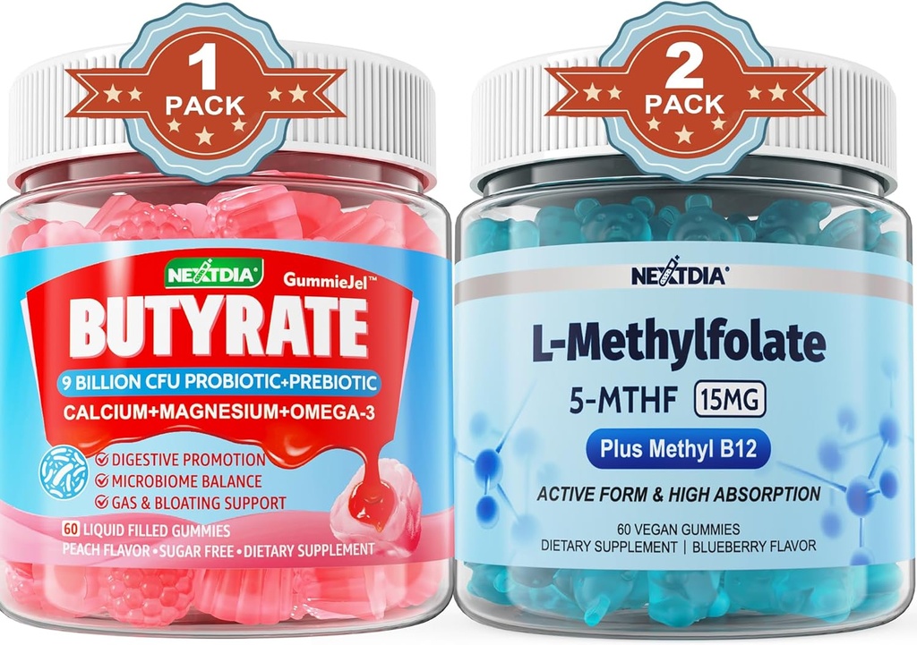 Butyrate with Probiotic + Prebiotic + Postbiotic, L-MethylFolate 15mg Gummies