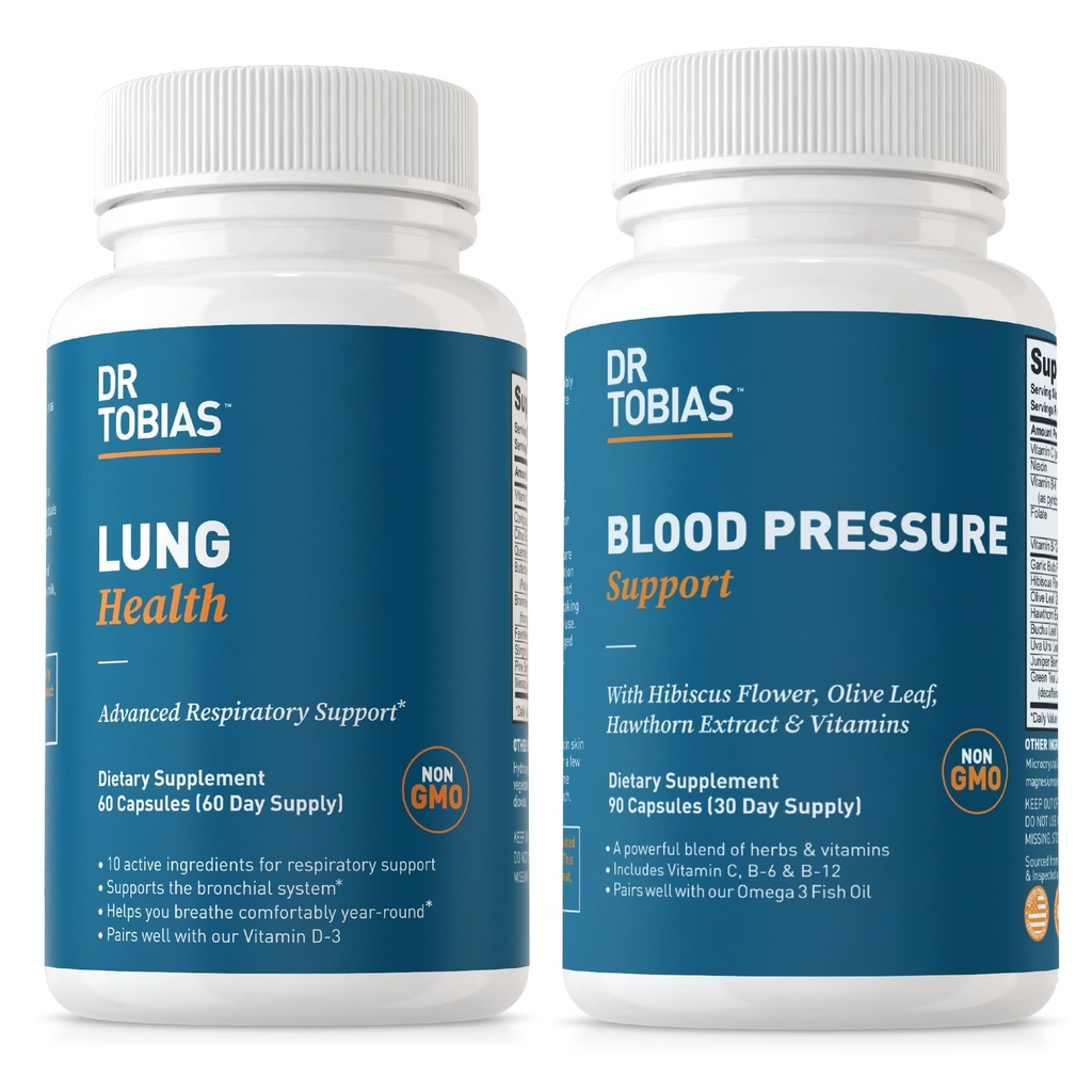 Dr. Tobias Lung Health & Blood Pressure Support Supplements, Lung Cleanse & Detox, Supports Normal Circulatory Health with Vitamin C, B6, B12, Nicin, Folate