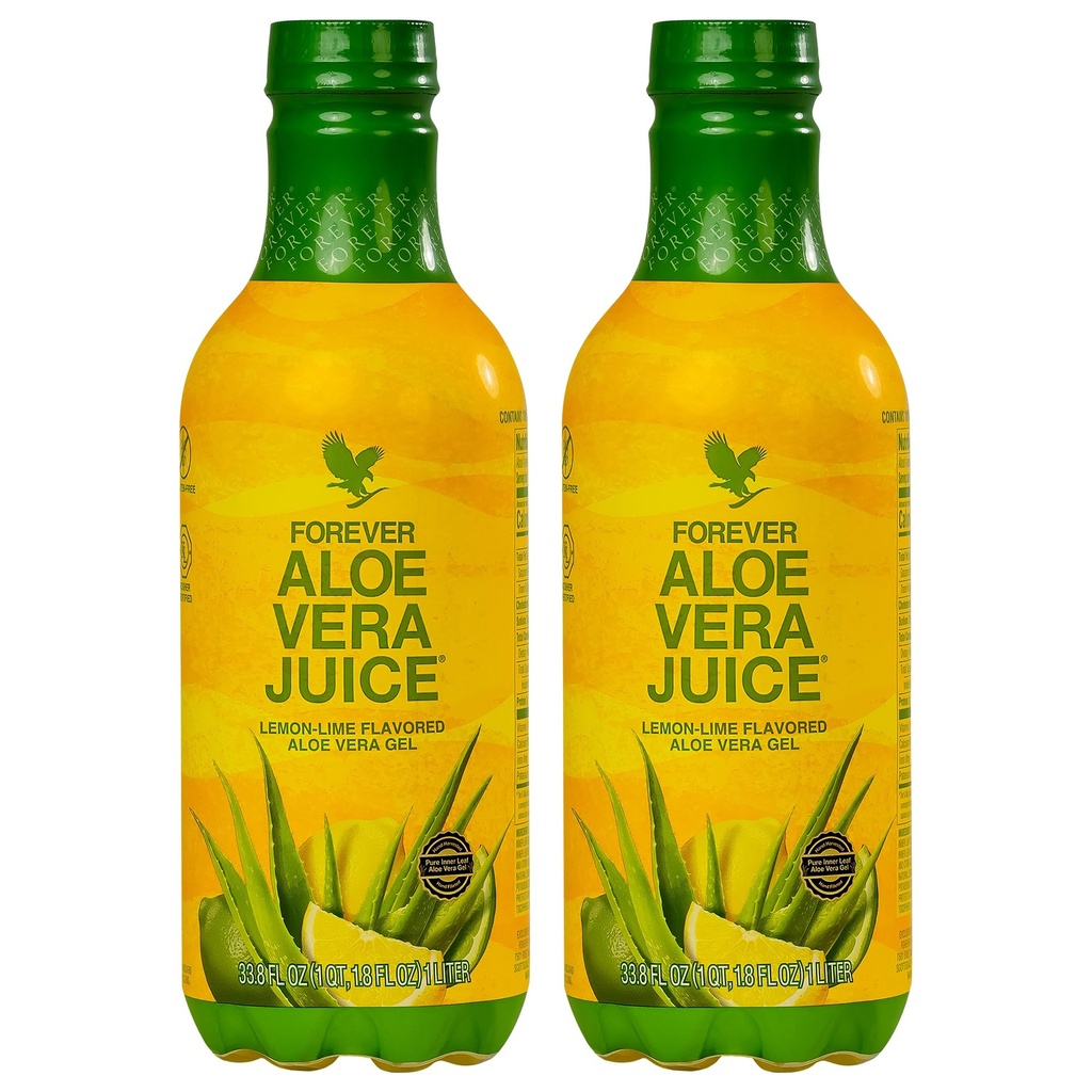 Forever Living - Aloe Vera Juice - Lemon Lime Flavor with Pure Inner Leaf Gel - Supports Digestion and Immunity - 1L Each (Pack of 2)