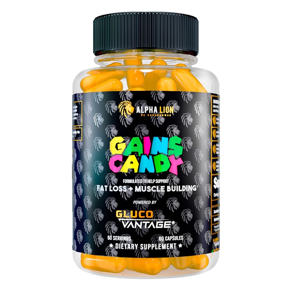 ALPHA LION Gains Candy, Supplement Pills that Support Weight Loss, Muscle Building, Decrease Body Fat, Upgrade Energy & Workout Performance, 60 Capsules (DHB Berberine-GlucoVantage®)