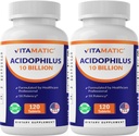 Vitamatic 2 Packs Acidophilus Probiotic - 10 Billion CFU - 120 Tablets - 5X Potency - Daily Probiotic Supplement, Supports Digestive Health (Total 240 Tablets)
