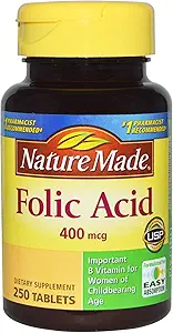 Nature Made Folic Acid 400 mcg (665 mcg DFE) Tablets, 250 Count (Pack of 3)