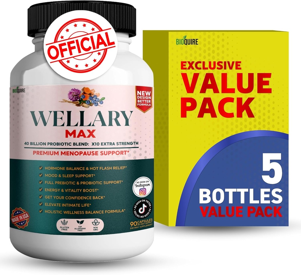 Wellary Max Menopause Support Supplement, 40 Billion CFU Probiotic Blend, 90 Capsules (5)