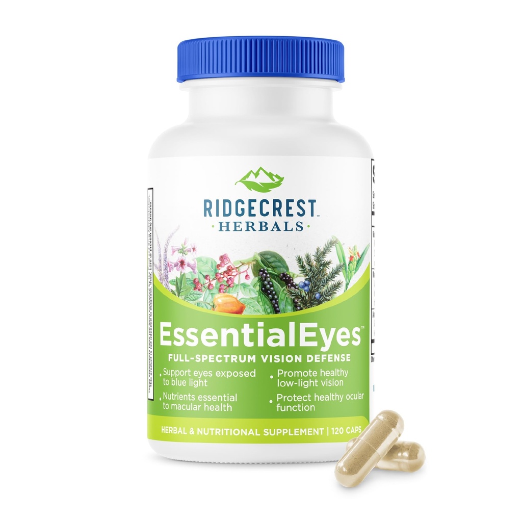 Ridgecrest Herbals EssentialEyes, Natural Eye Vitamin Supplements, Contains Lutein, Zeaxanthin, Bilberry Extract, Supports Eye and Vision Health (120 Vegan Caps, 30 Serv)
