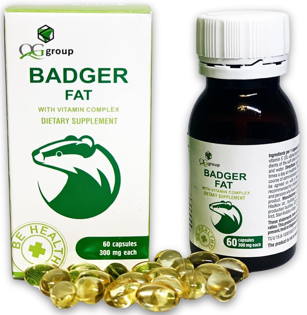 QG group Badger Fat Natural Source of Polyunsaturated Fatty Acids - 60 Capsules, 300 mg Each