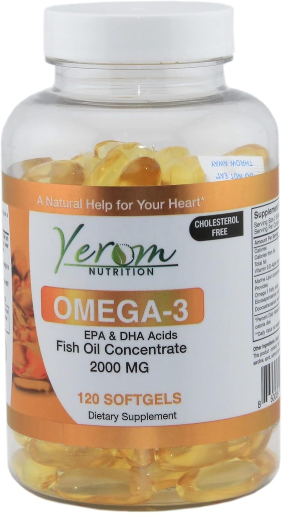 Omega 3 Fish Oil - High-Potency EPA & DHA, Supports Heart, Brain & Joint Health, 120 Softgels.