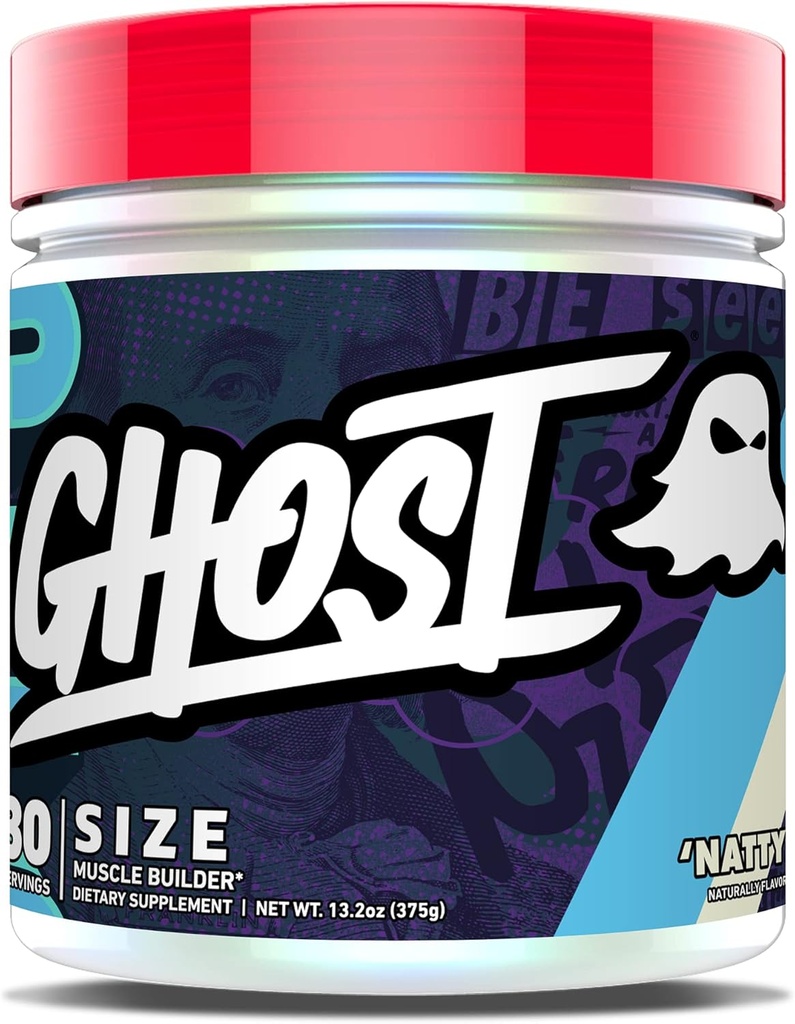 GHOST Size Muscle Builder Dietary Supplement - Natty, 30 Servings - Muscle Growth and Strength Building Supplements for Men & Women - Creatine, Betaine & Beta-Alanine - Free of Sugar & Gluten, Vegan