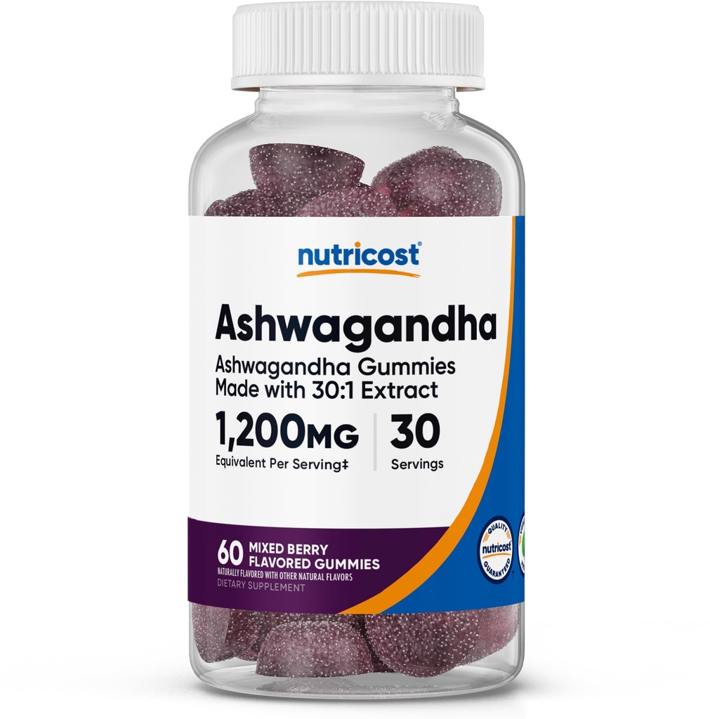 Nutricost Ashwagandha Extract Gummies (Mixed Berry) 60 Gummies for 30 Servings Per Bottle - Vegetarian, GMO Free and Gluten Free