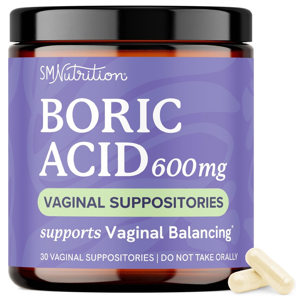 Boric Acid Suppositories for Women 600mg | pH Balance, Vaginal Odor & Itching | Feminine Hygiene & Intimate Health Support | Boric Acid for Women Vaginal Suppositories | Unscented, Vegan | 30 Ct