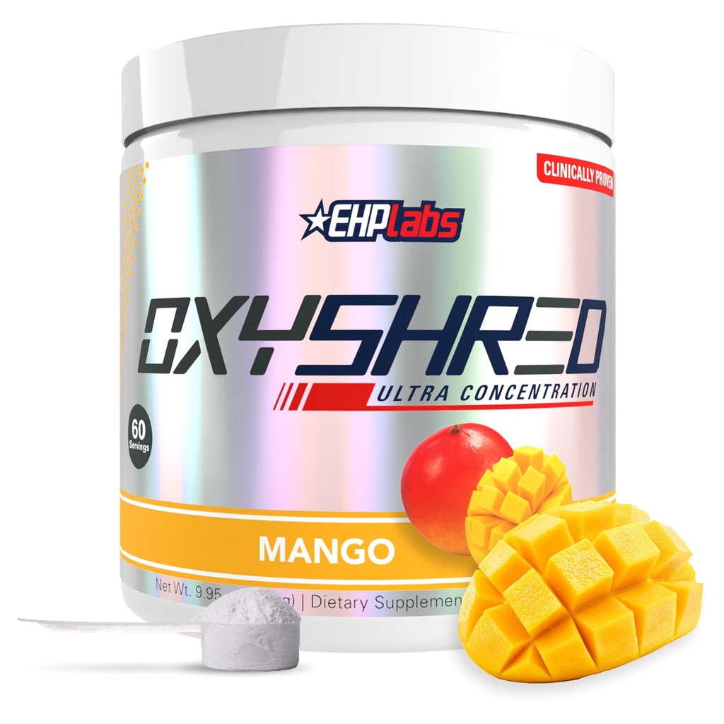 EHP Labs OxyShred Pre Workout Powder - Preworkout Powder with L Glutamine & Acetyl L Carnitine, Energy Boost Drink - Mango, 60 Servings